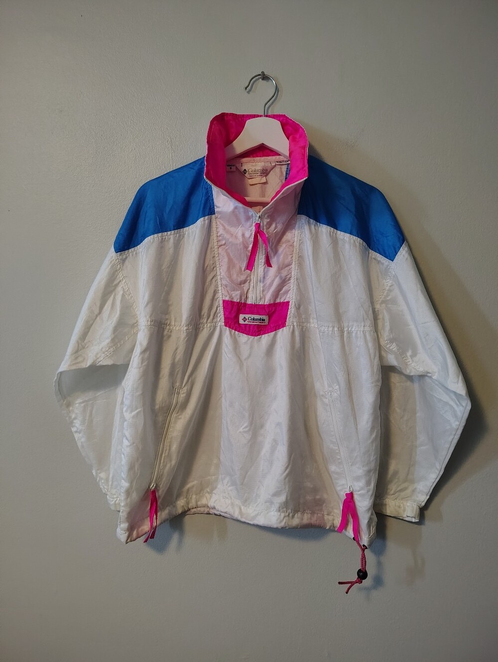 Vintage 80s 90s Columbia White Colorblock Half-zip Windbreaker